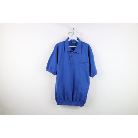 Vintage 90s Streetwear Mens Large Faded Blank Collared Pullover Polo Shirt Blue - Picture 1 of 14